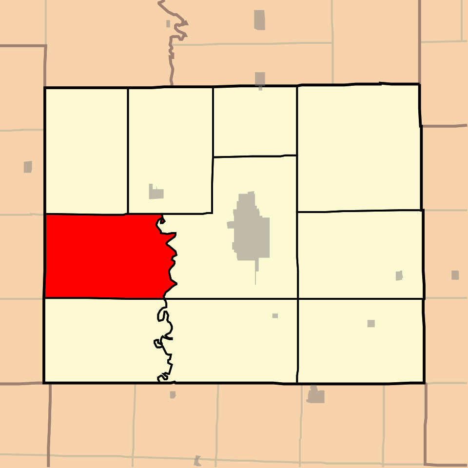 Map of Adair county with Liberty township highlighted in red on the middle left.