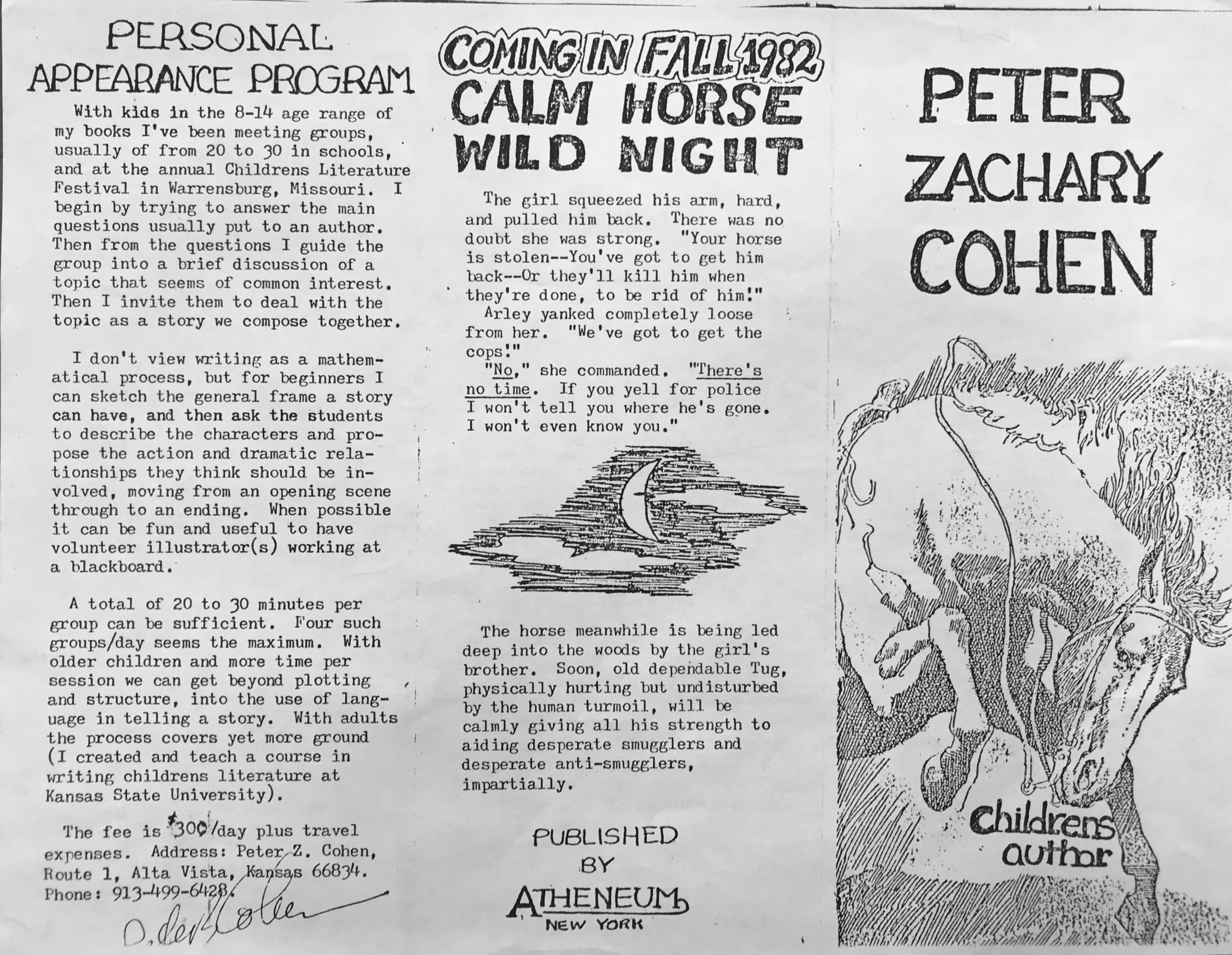 Peter Cohen pamphlet with horse illustration