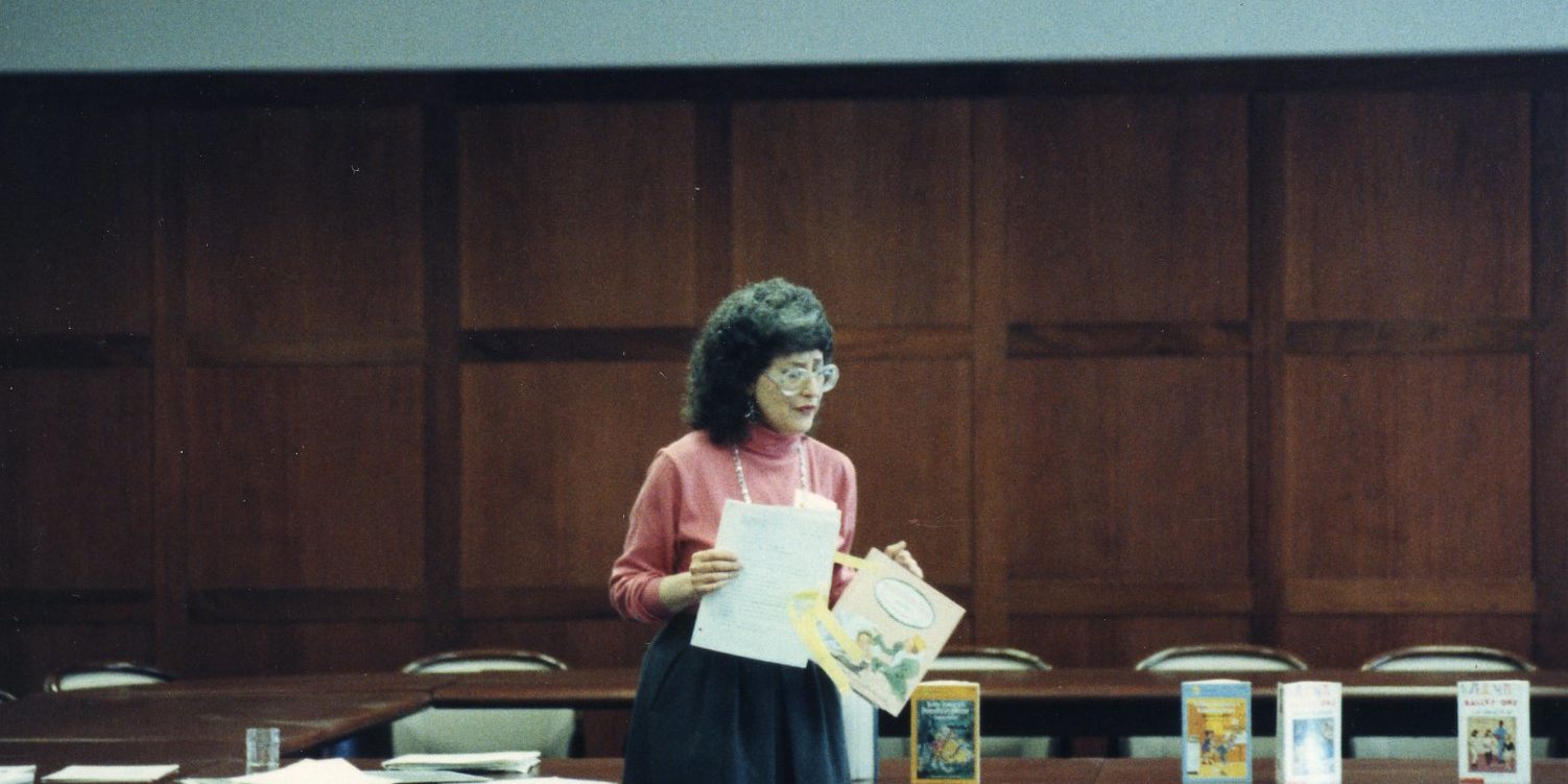 Sandy Asher with her books