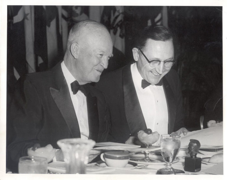 Lincoln Sesquicentennial Banquet: President Eisenhower and Fred Schwengel Feb. 11, 1959 Photograph by Abbie Rowe Courtesy National Park Service
