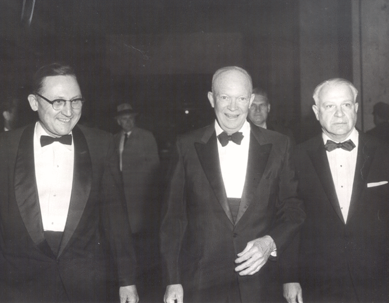 Lincoln Sesquicentennial: Fred Schwengel, President Eisenhower, Victor Birely Feb. 11, 1959 Photograph by Abbie Rowe Courtesy National Park Service